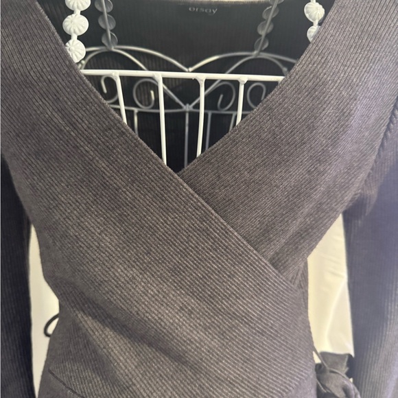 Osay Germany, Gray Long Sleeve Autumn Women’s Wrap Dress - Picture 3 of 7